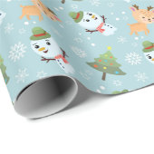 rendieren, sneeuwmannen en kerstbomen cadeaupapier (Rol Hoek)