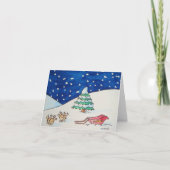 rendieren sneeuwscène met slee grappige kerst feestdagen kaart (Voorkant)