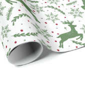 Rendieren & Sneeuwvlok Yule Kerst Groen Cadeaupapier (Rol Hoek)