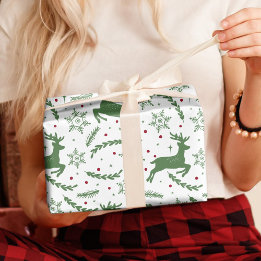Rendieren & Sneeuwvlok Yule Kerst Groen Cadeaupapier