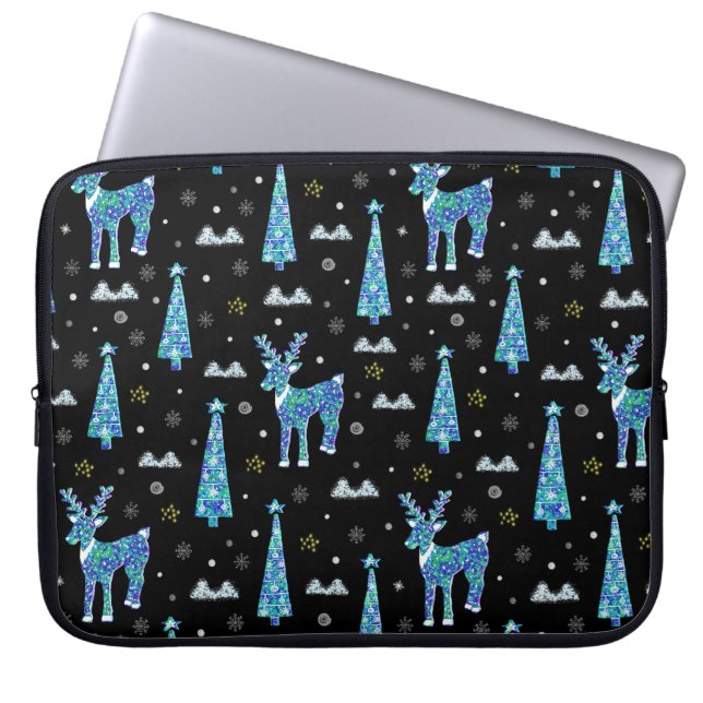 Rendieren, sneeuwvlokken, kerstpatroon laptop sleeve (Voorkant)