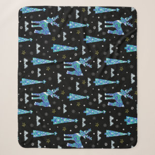 Rendieren, sneeuwvlokken, kerstpatroon sherpa deken