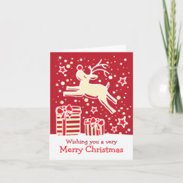 Rendieren springen over geschenken rode kerstkaart feestdagen kaart