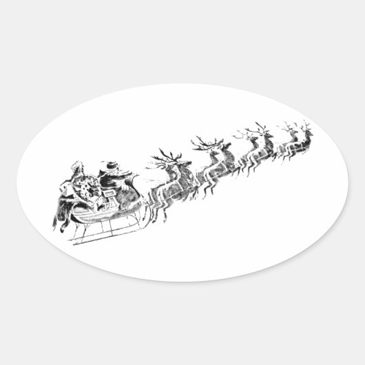 Rendieren trekken Santa's Sleigh. Ovale Sticker (Voorkant)