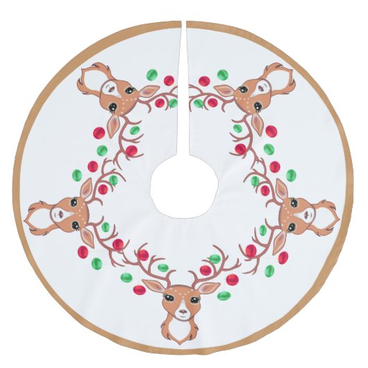 Rendieren versierd met kerstballen op witte kerstboom rok (Voorkant)