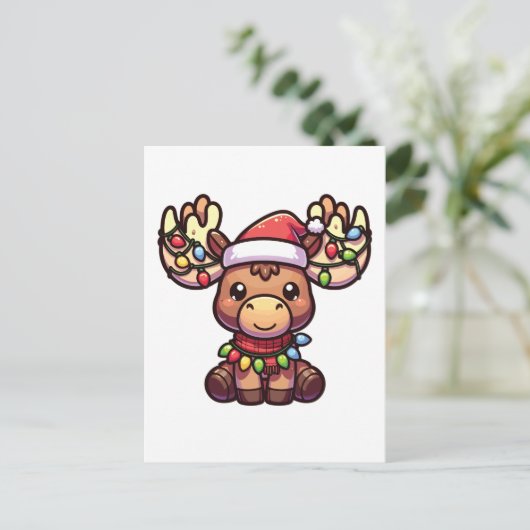 Rendieren Vrolijk Kerstmis Winter Dieren Moose Feestdagenkaart (Staand voorkant)