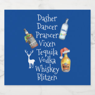 Rendierennamen Alcohol Tequila Vodka Kerstmis Likeurfles Etiket