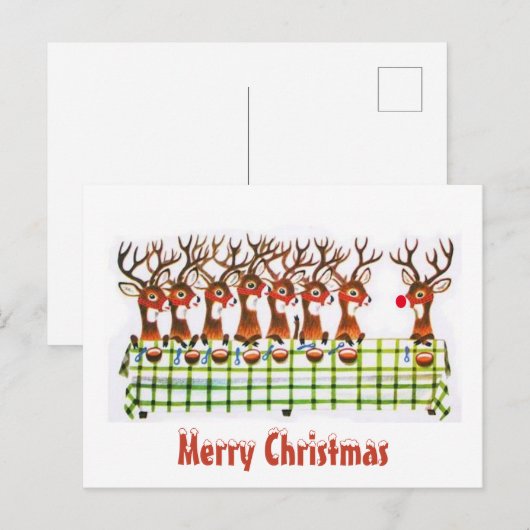  rendieretjes met een rudolf kerstmis briefkaart (Voorkant / Achterkant)