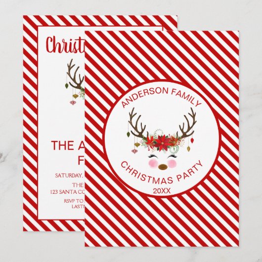 Rendierfamilie - Corporate Christmas Party Kaart (Voorkant / Achterkant)