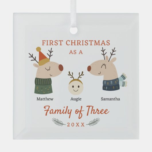 Rendierfamilie van drie eerste kerstdagen glas ornament (Voorkant)
