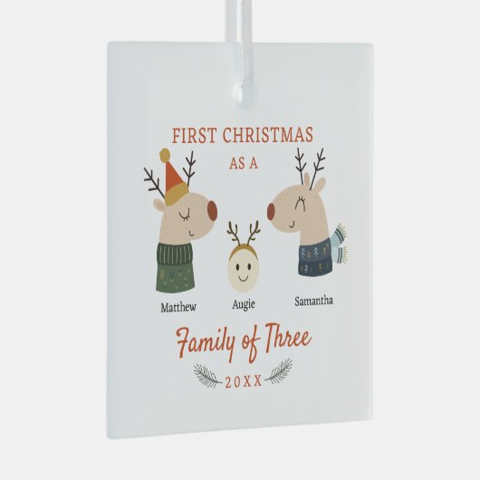 Rendierfamilie van drie eerste kerstdagen glas ornament (Voorkant Rechts)
