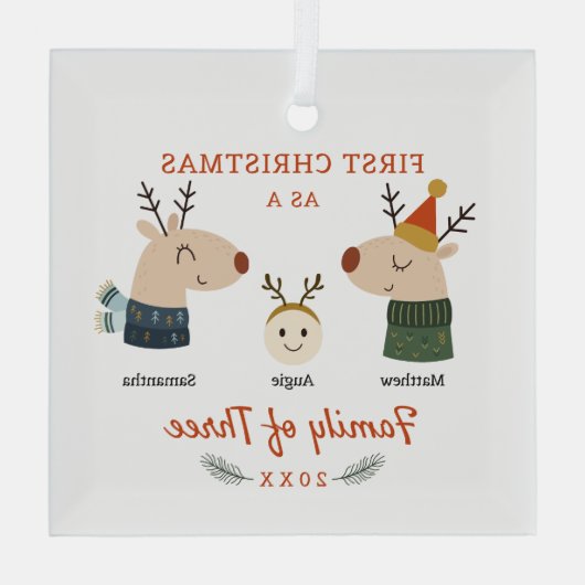 Rendierfamilie van drie eerste kerstdagen glas ornament (Achterkant)