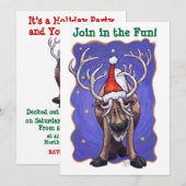 Rendierfeest in Santa Hat Holiday Kaart (Voorkant / Achterkant)