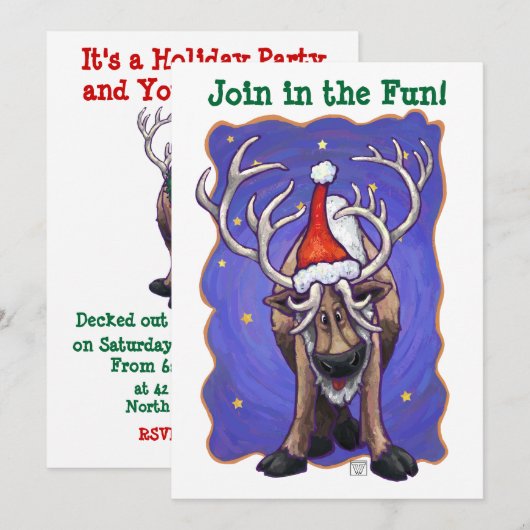 Rendierfeest in Santa Hat Holiday Kaart (Voorkant / Achterkant)