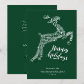 RendierFloral Poinsettia Pine Bough Green Happy Feestdagenkaart (Voorkant / Achterkant)