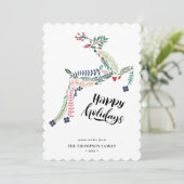 RendierFloral | Poinsettia Pine Bough Happy Feestdagenkaart (Staand voorkant)