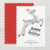 RendierFloral | Poinsettia Pine Bough Happy Feestdagenkaart (Voorkant / Achterkant)