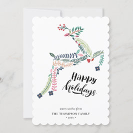 RendierFloral | Poinsettia Pine Bough Happy Feestdagenkaart