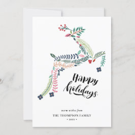 RendierFloral | Poinsettia Pine Bough Happy Feestdagenkaart