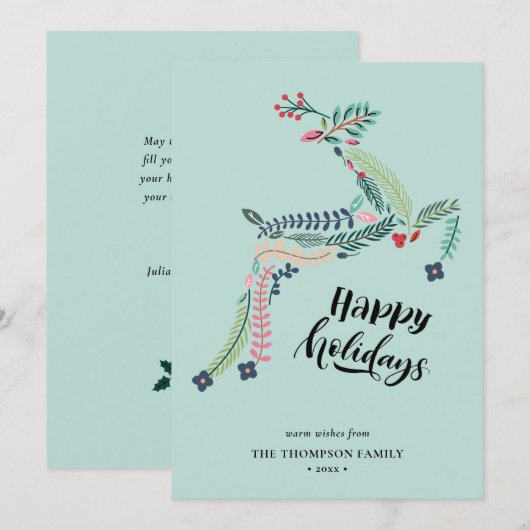 RendierFloral | Poinsettia Pine Bough Happy Feestdagenkaart (Voorkant / Achterkant)