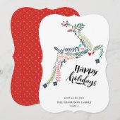 RendierFloral | Poinsettia Pine Bough Happy Feestdagenkaart (Voorkant / Achterkant)