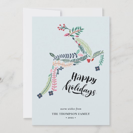 RendierFloral | Poinsettia Pine Bough Happy Feestdagenkaart (Voorkant)