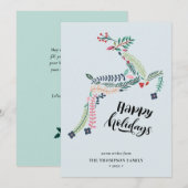 RendierFloral | Poinsettia Pine Bough Happy Feestdagenkaart (Voorkant / Achterkant)