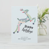 RendierFloral | Poinsettia Pine Bough Happy Feestdagenkaart (Staand voorkant)