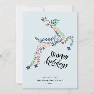 RendierFloral   Poinsettia Pine Bough Happy Feestdagenkaart