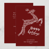 RendierFloral | Poinsettia Pine Bough Red Happy Feestdagenkaart (Voorkant / Achterkant)