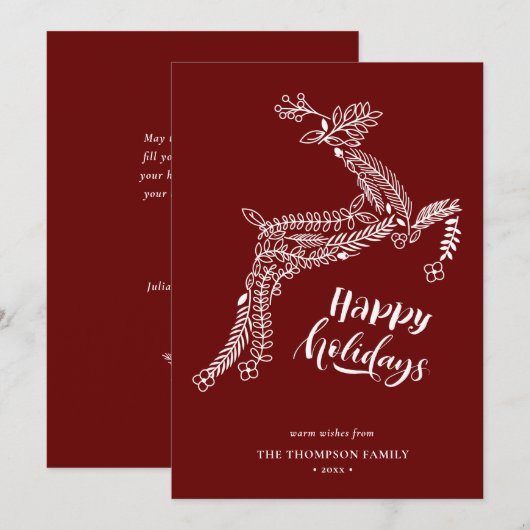 RendierFloral | Poinsettia Pine Bough Red Happy Feestdagenkaart (Voorkant / Achterkant)