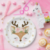 RendierFloral Snowflakes Kerstmis Papieren Bordje (Feest)