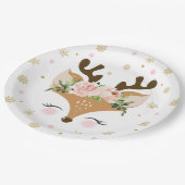 RendierFloral Snowflakes Kerstmis Papieren Bordje (Gekanteld)