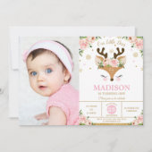 RendierFloral Snowflakes Winter Birthday Foto Kaart (Voorkant)