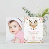 RendierFloral Snowflakes Winter Birthday Foto Kaart (Staand voorkant)