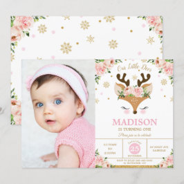 RendierFloral Snowflakes Winter Birthday Foto Kaart