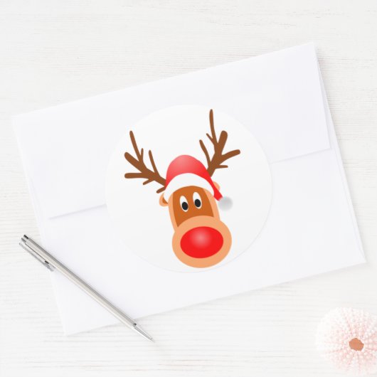 rendiergezicht op ronde sticker (Envelop)