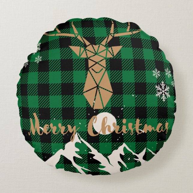 Rendiergroen Plaid Christmas Sierkussen Rond Kussen (Voorkant)