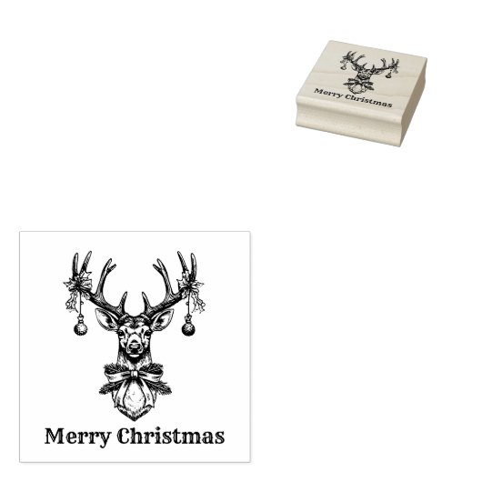 rendierherten gewei vrolijk kerstfeest rubberstempel (Gestempeld)