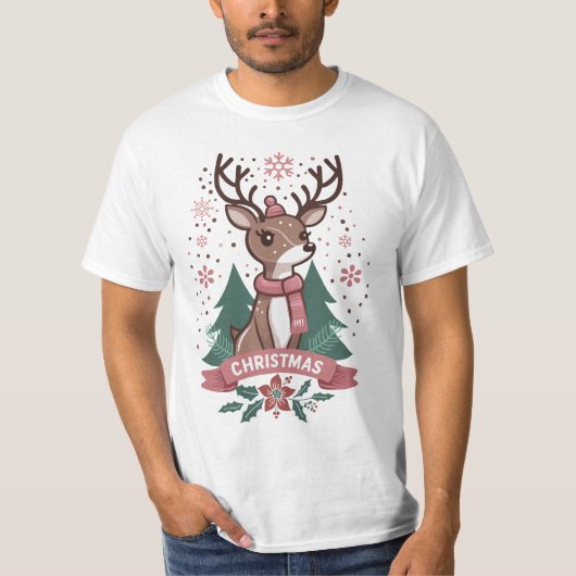 Rendierjongen, fijne kerst t-shirt (Voorkant)