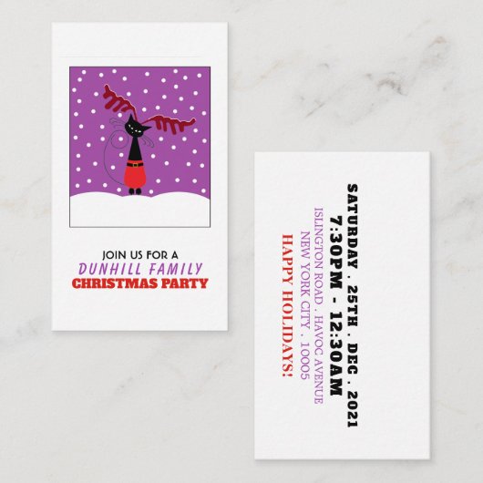 Rendierkat, uitnodiging voor kerstfeestticket informatiekaartje (Voorkant / Achterkant)