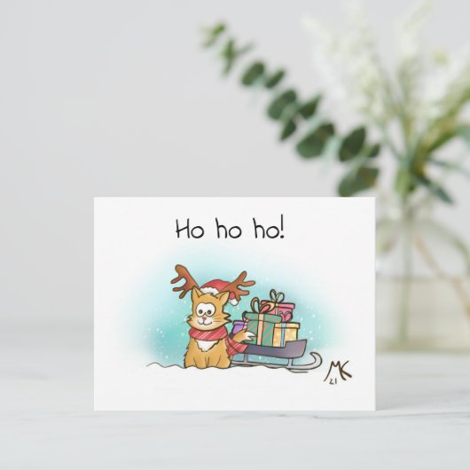 rendierlijk Kat met een hoes vol Cadeaus Feestdagenkaart (Staand voorkant)