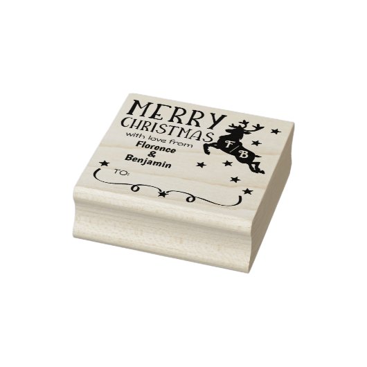 rendiermonogram, vrolijk kerstfeest met liefde rubberstempel (Stempel)
