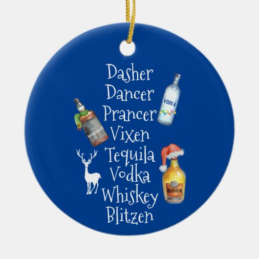 Rendiernamen Alcohol Tequila Vodka Kerstmis Keramisch Ornament (Voorkant)