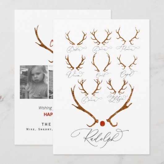 Rendiernamen Multi-Foto Kerstmis Feestdagenkaart (Voorkant / Achterkant)