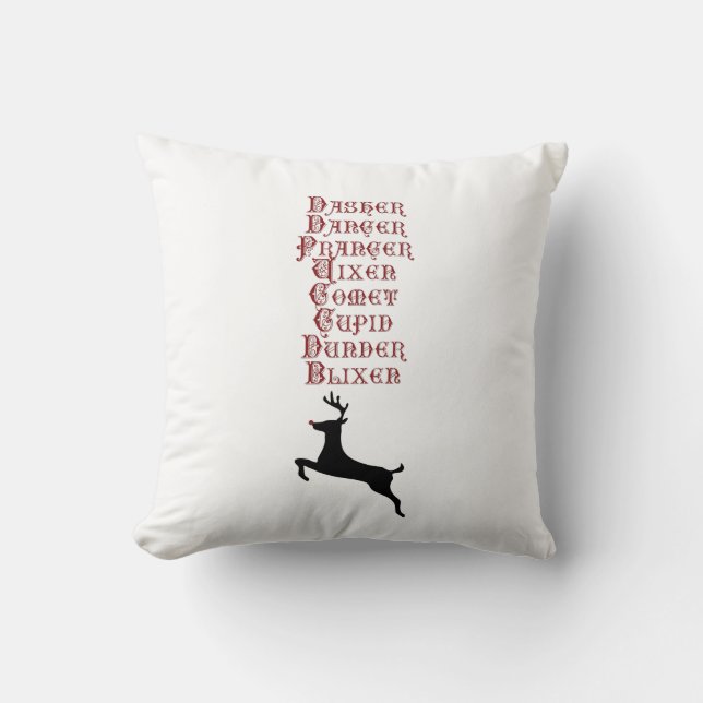 Rendiernamen Rudolph, Comet, Blixen Reindeer Kussen (Voorkant)