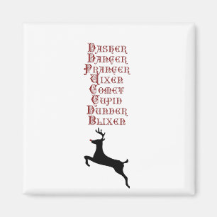 Rendiernamen Rudolph, Comet, Blixen Reindeer Magneet