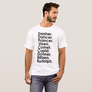 Rendiernamen van de kerstman t-shirt