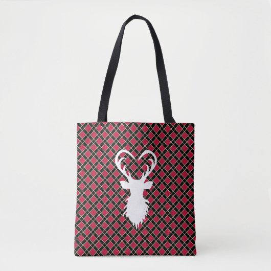 Rendiersilhouet op zwart en rood geruit tote bag (Voorkant)