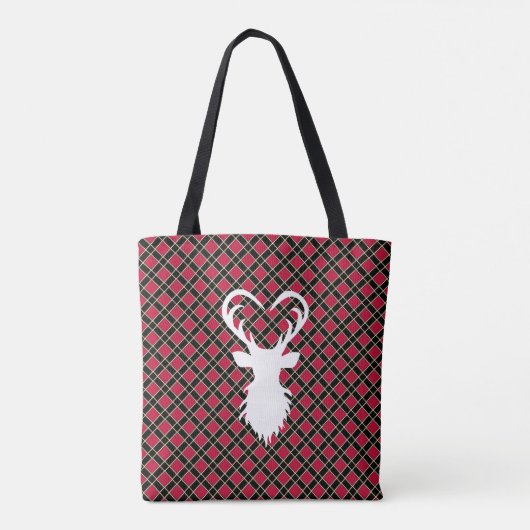 Rendiersilhouet op zwart en rood geruit tote bag (Achterkant)